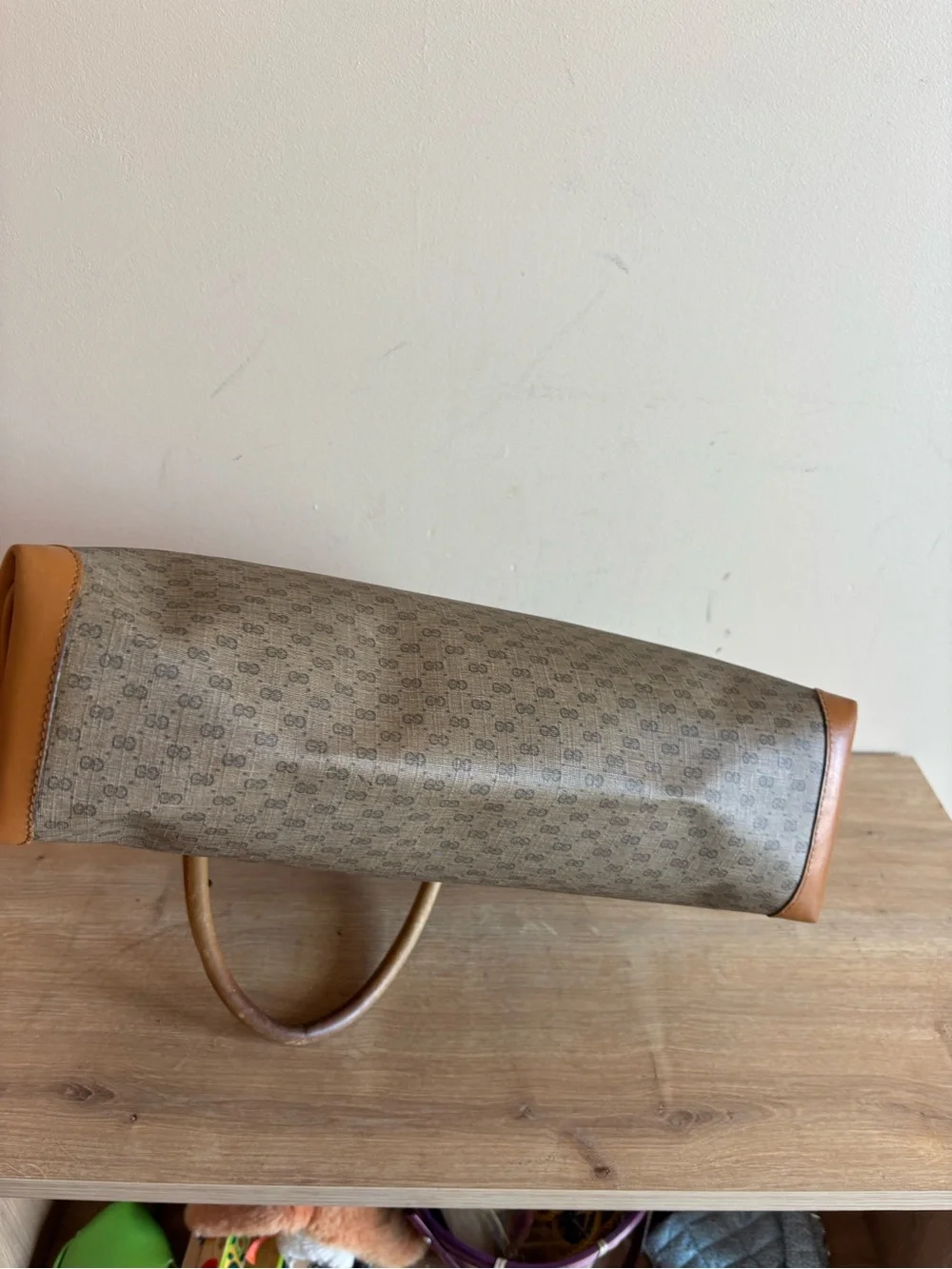 Authentic Gucci monogram canvas leather tote
